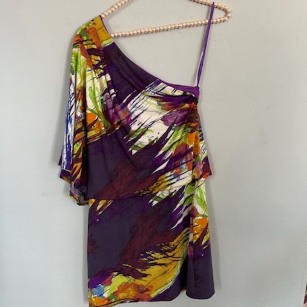 Jessica Simpson size S mini off the shoulder dress purple multicolor.